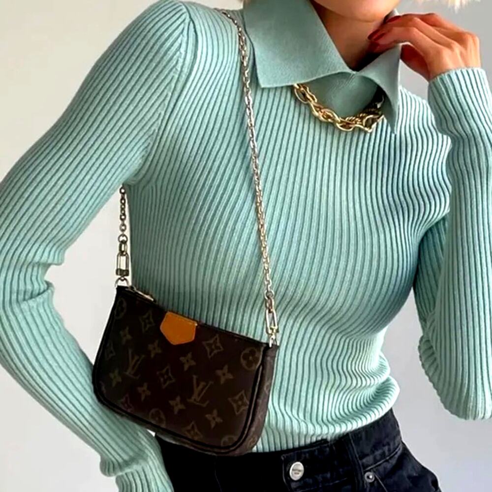 Commense Mint Green Ribbed Sweater Top